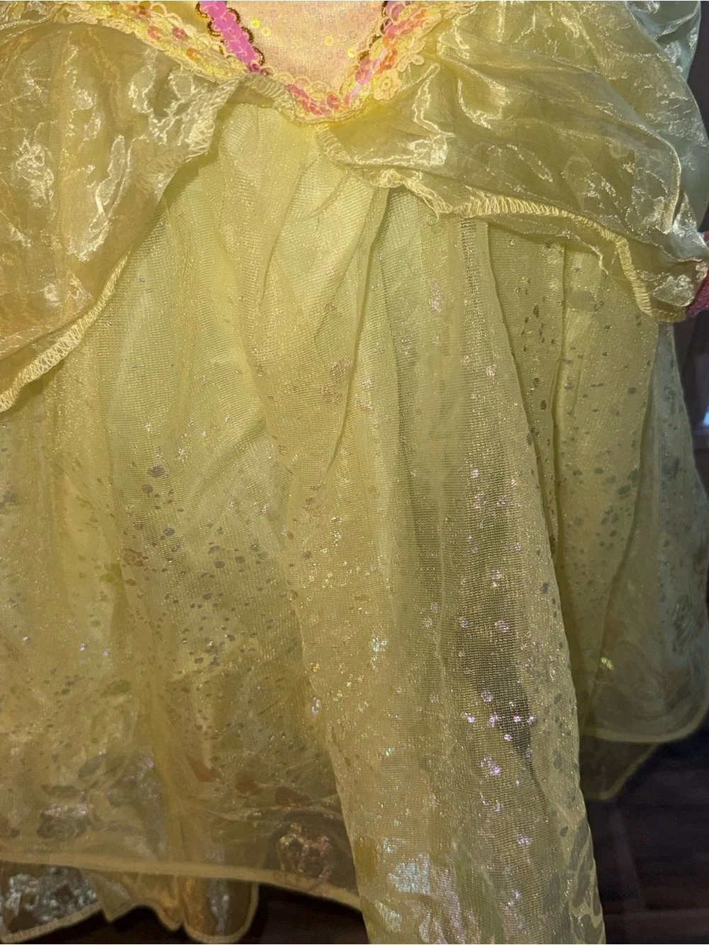 Disney Belle Yellow Princess Kids Costume with Pink Trim